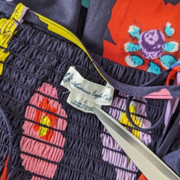 American Eagle Outfitters Women's Floral Navy Blue Spring Summer Dress Size 0 - Picture 7 of 11